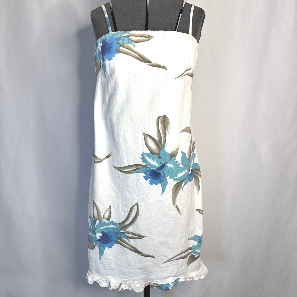 VTG Y2K ROXY Quiksilver Floral Mini Dress Blue Floral Tropical Surf Beach Size L
